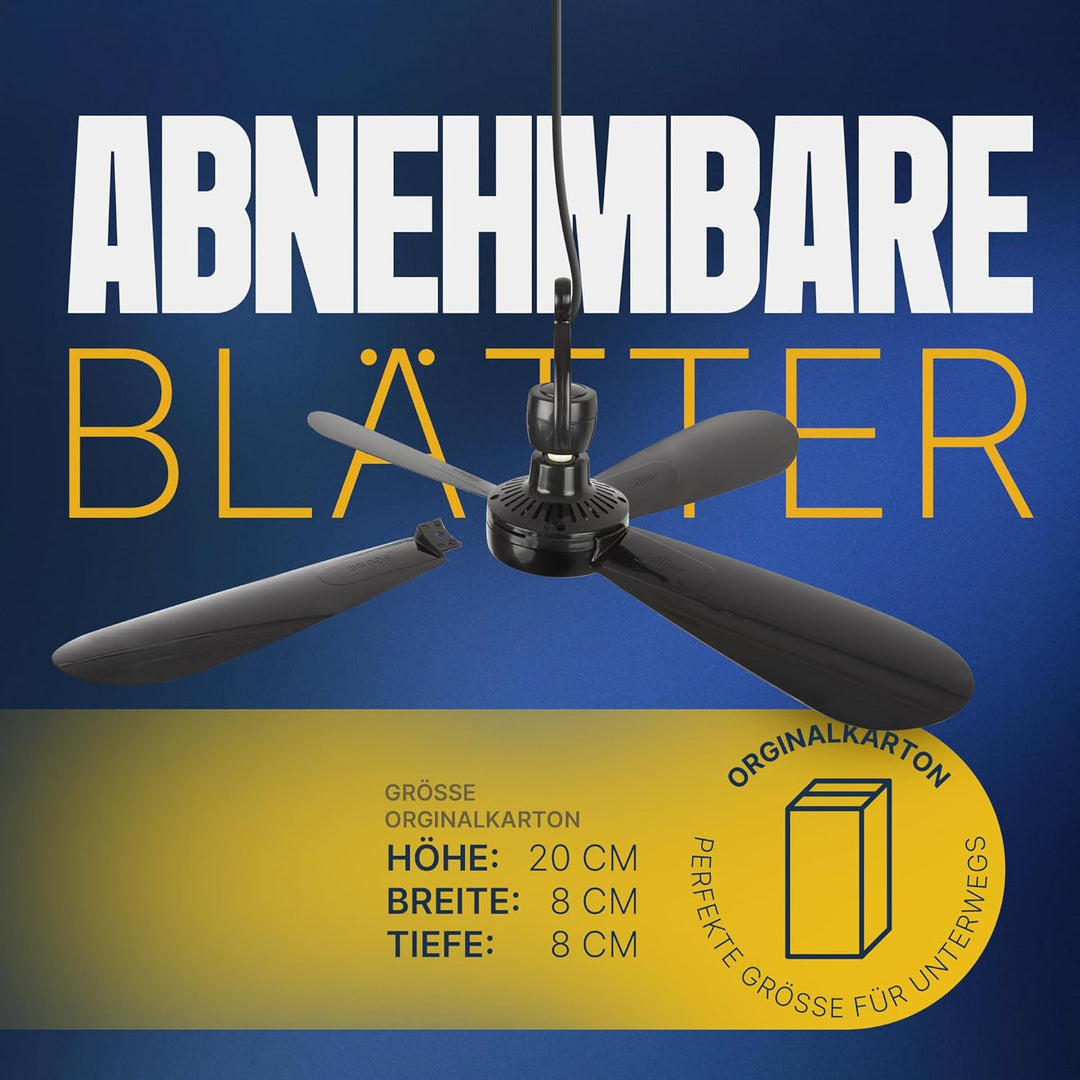 Bestlivings Mobiler Deckenventilator Schwarz (5m XXL Kabel) mit Stecker und Schalter, 220V-240V / 5