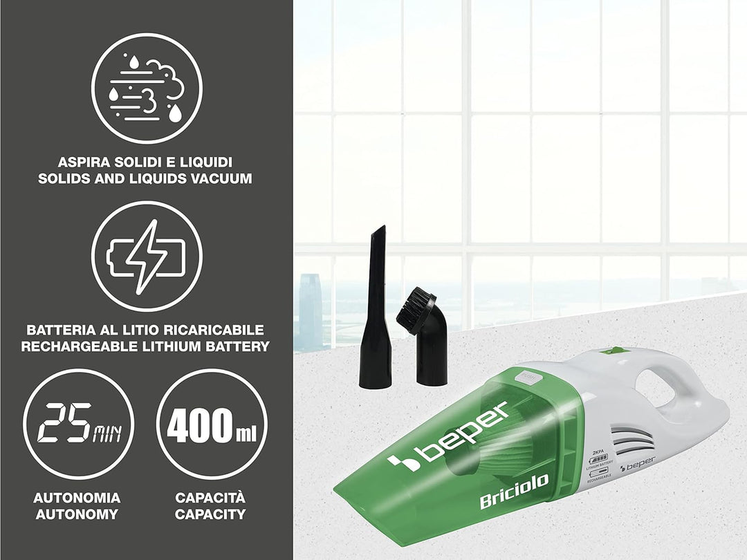 BEPER 50.401 Kleiner und Praktischer-Handstaubsauger Akku Beutellos mit Hepa-Filter für Maschine ode
