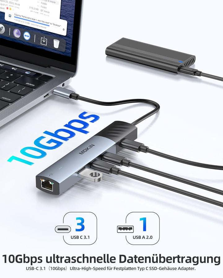 MOKIN USB C HUB, 7 in 1 USB C Adapter mit 4K@60HZ HDMI, Ethernet, 3*USB-C 3.1 Ports und 1*USB-A Date