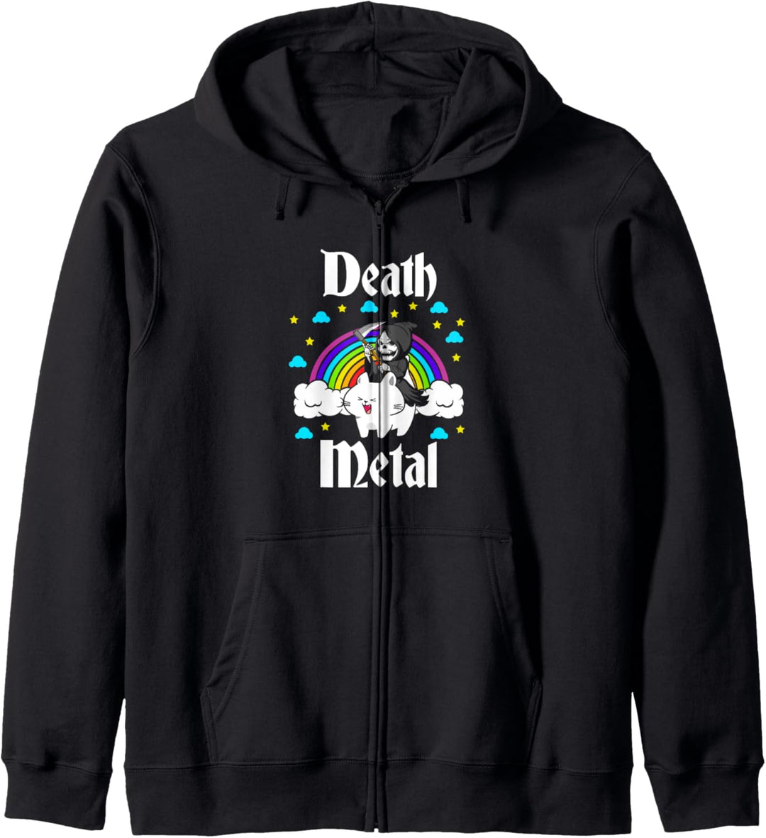 Death Metal Katze Regenbogen Sensenmann Musik Geschenk Kapuzenjacke