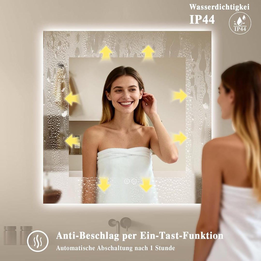 Badspiegel-mit-Beleuchtung 50x50cm - LED Badezimmerspiegel Badezimmer Spiegel mit Beleuchtung, Touch