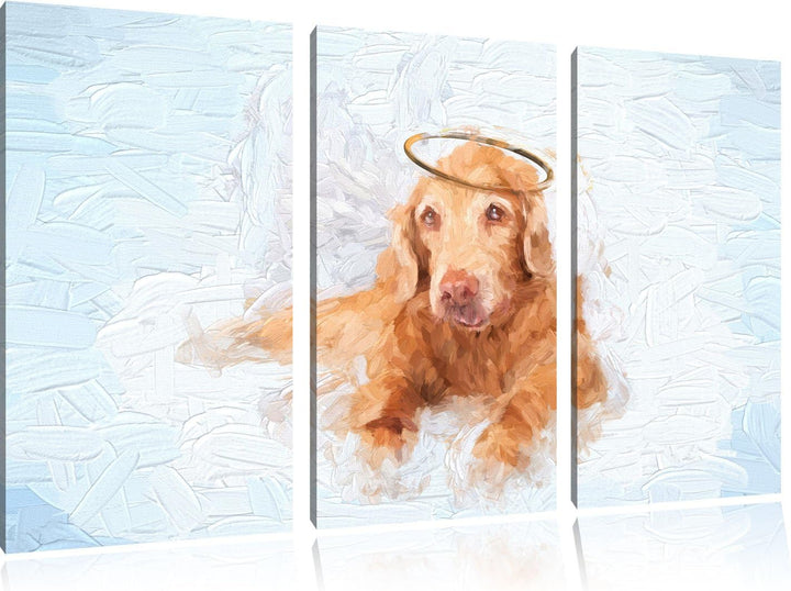 Pixxprint Süsser Hundeengel auf Einer Wolke im Himmel Kunst Pinsel Effekt 3-Teiler Leinwandbild 120x
