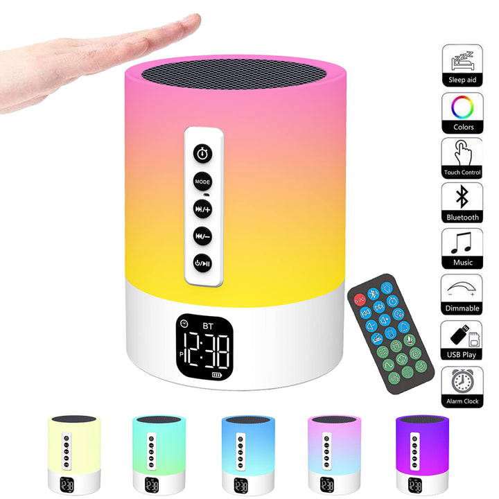 Bluetooth Lautsprecher mit Licht, Wecker mit Licht, Touch Dimmbar Nachttischlampe, White Noise Machi