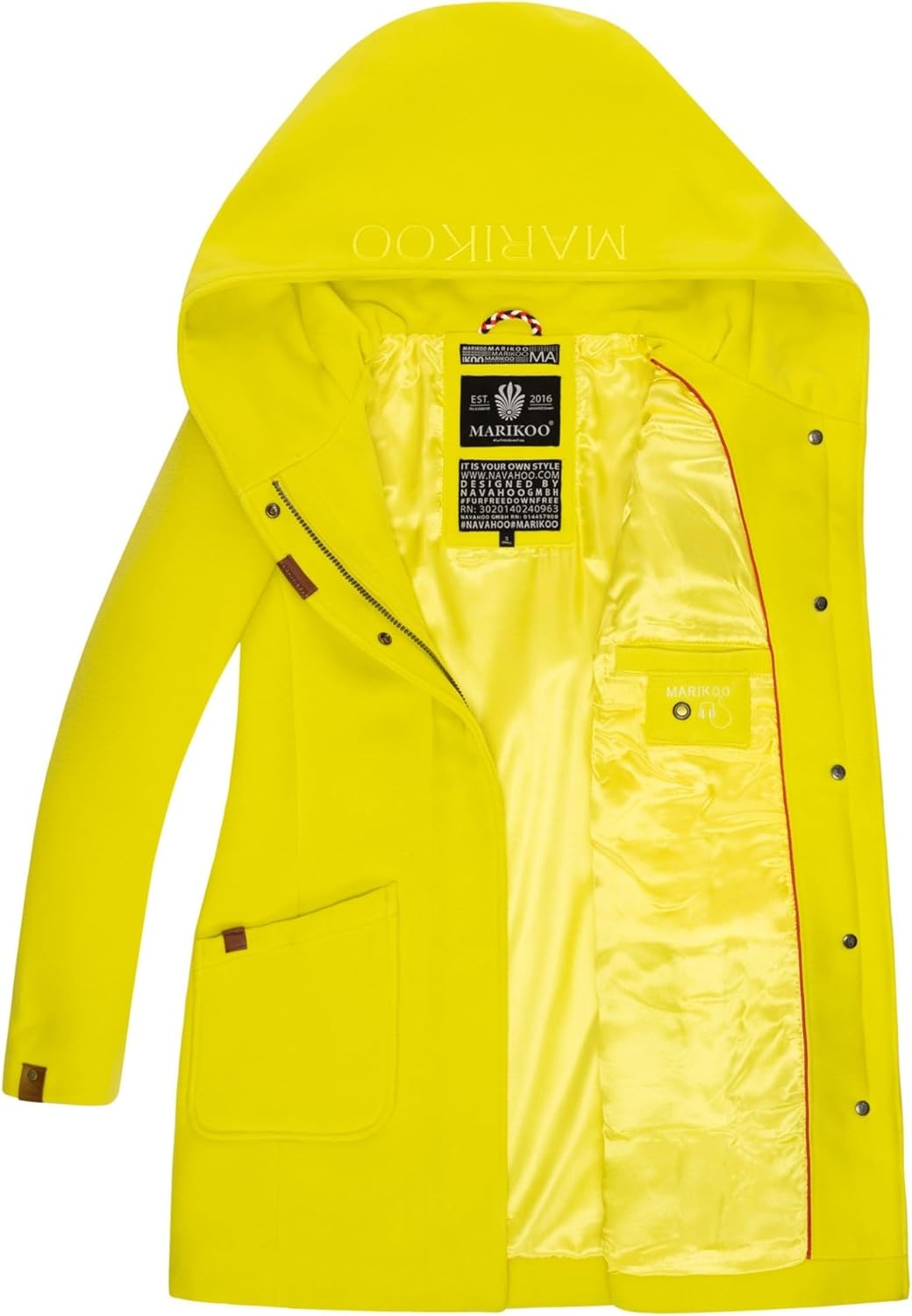 MARIKOO Damen Mantel Trenchcoat Wintermantel Übergangs Jacke Parka Lang B819 XS Lime-Green, XS Lime-