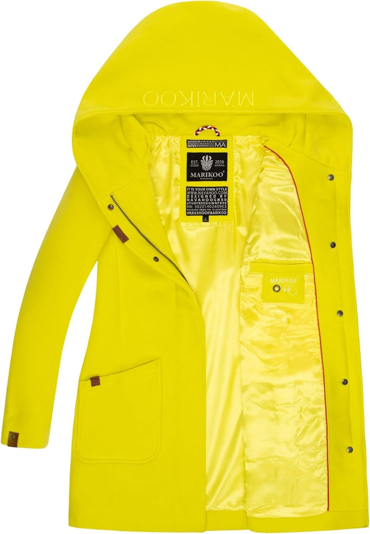 MARIKOO Damen Mantel Trenchcoat Wintermantel Übergangs Jacke Parka Lang B819 XS Lime-Green, XS Lime-