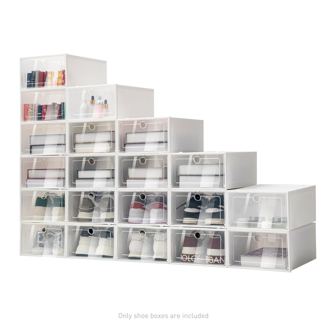 20 Stück Schuhbox Transparent Stapelbar Schuhboxen Klappbar Schuhaufbewahrung Kunststoffbox Schuhsch