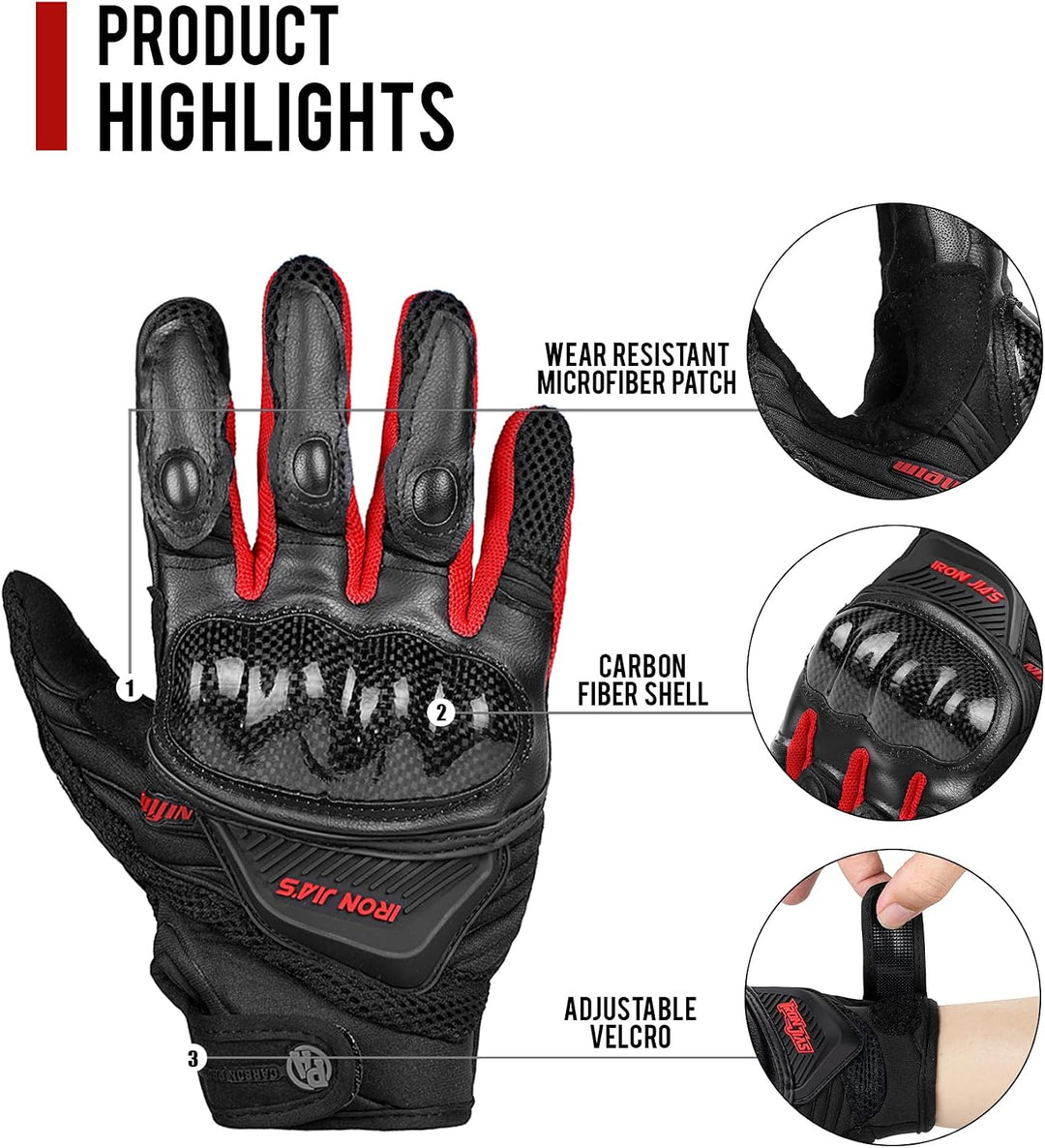 BORLENI Motorradhandschuhe Atmungsaktive Motorradhandschuhe Leder Vollfinger Knöchelschutzpolster To
