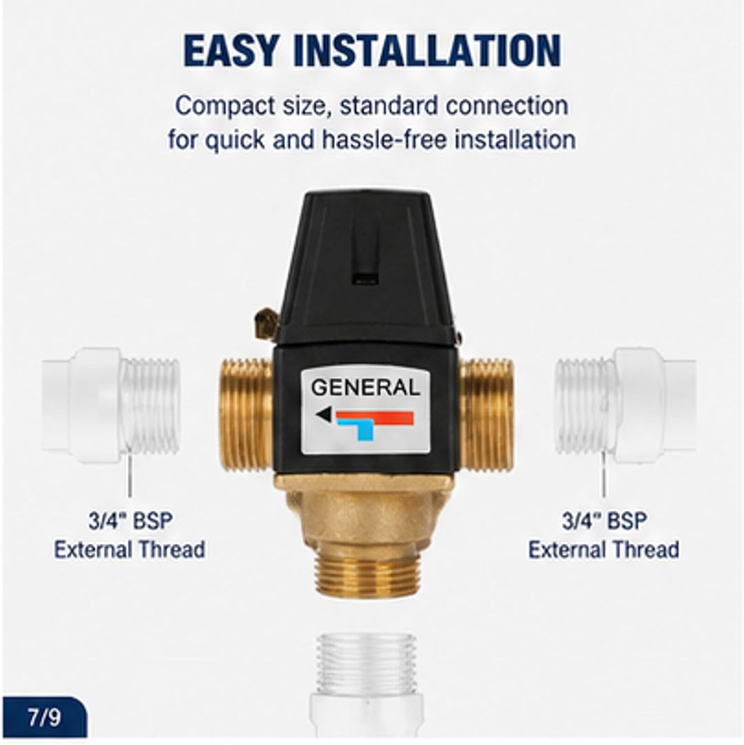 Thermostat Wassermischventil, 3-Wege Aussengewinde DN20 Messing Wassermischventil für Solarwarmwasse