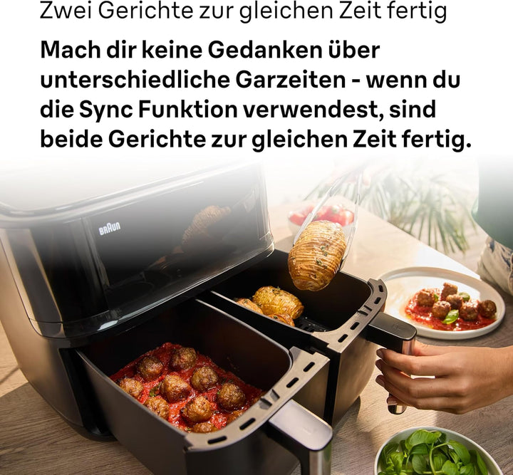 Braun Heissluftfritteuse TwinCook 3 TD3030IBK, Heissluftfritteuse 2 Kammern, 8L (4L + 4L), 80-200°,