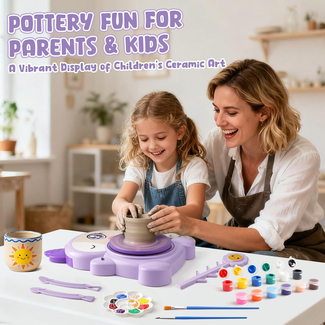 Töpferscheibe für Kinder-komplettes Töpfer-Malset,Kunst und Handwerk mit 2er-Pack lufttrockenem Ton,