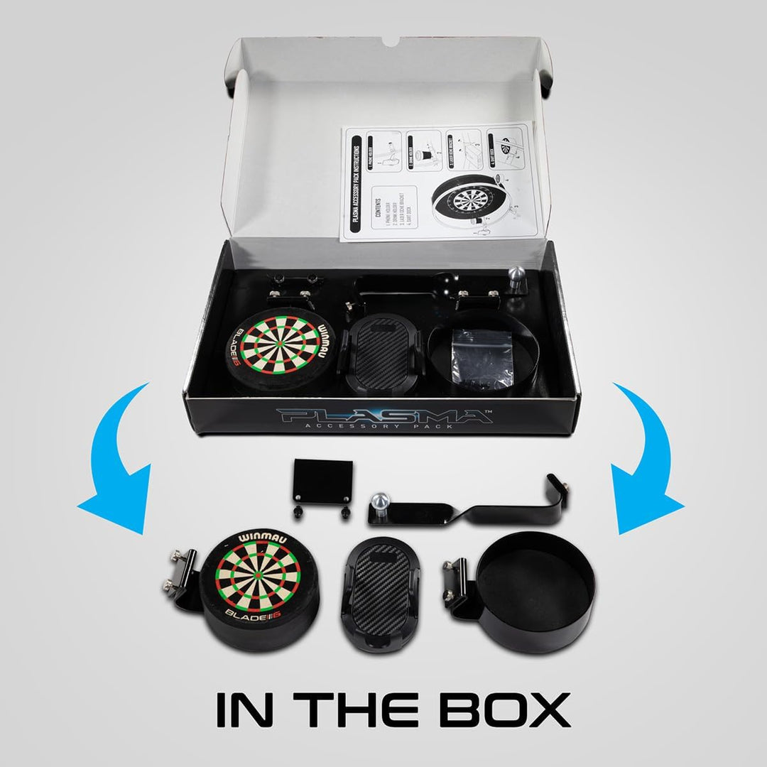 Winmau Plasma Zubehör Set Accessory Pack Telefonhalter, Getränkehalter, Laser Oche Halterung, Dart-D
