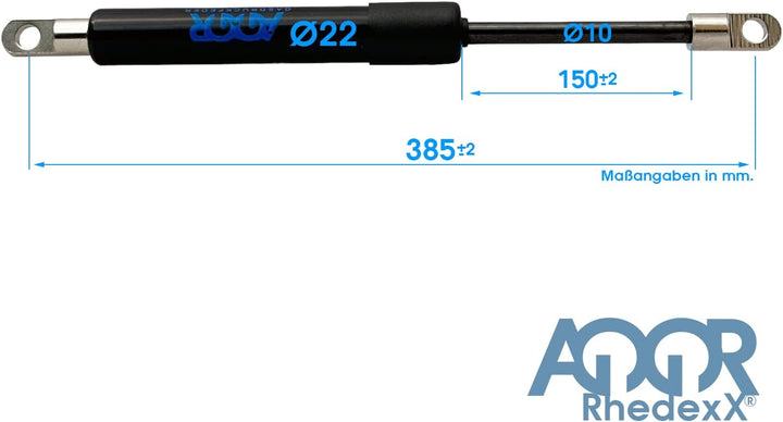 RhedexX® Gasdruckfeder Augenaufnahme 385mm/150mm/400N Gasdruckdämpfer Gelenkauge mit M8 Gewinde Läng