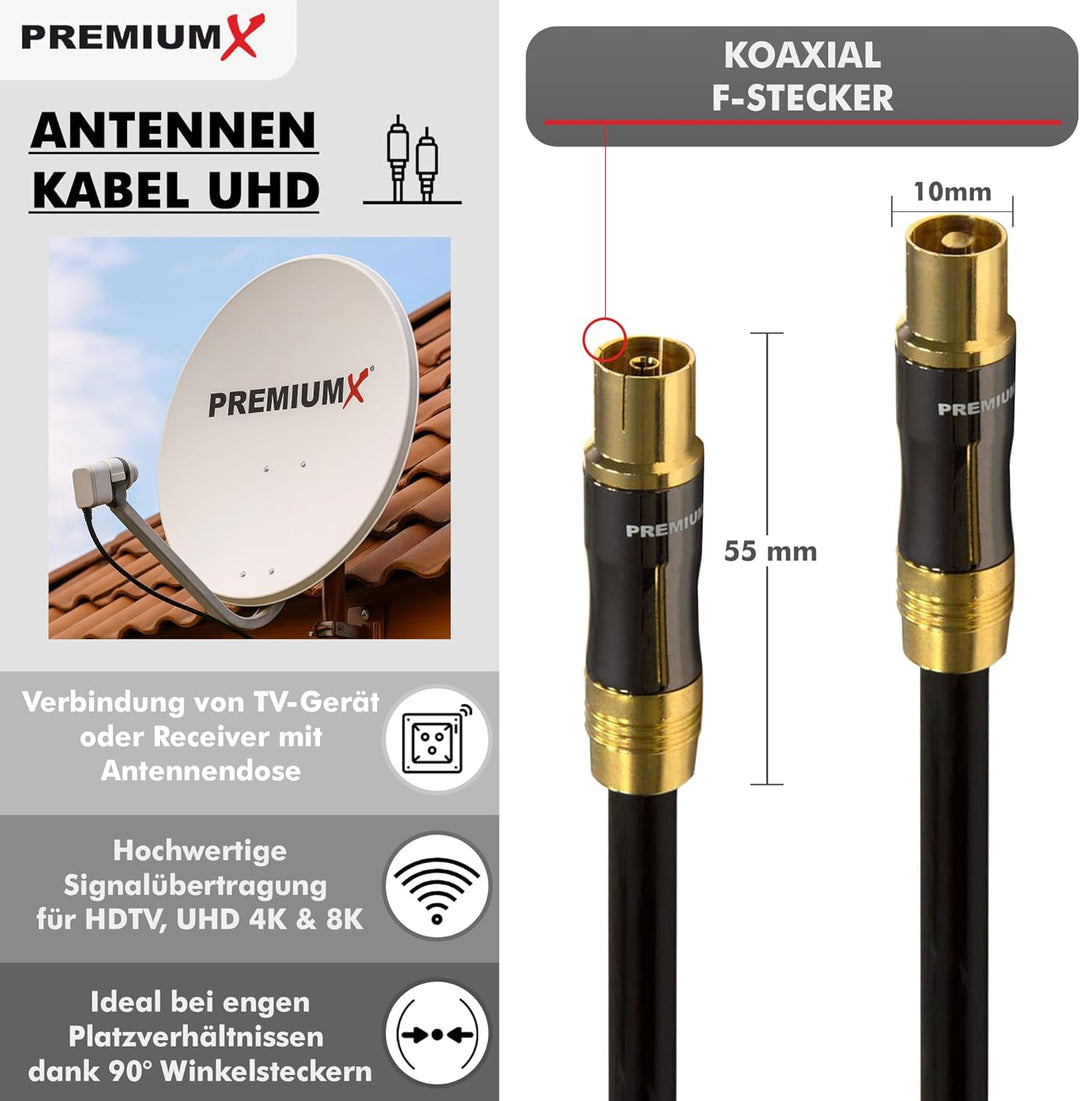 PremiumX 30m Gold-Line TV Antennenkabel Schwarz IEC-Anschlusskabel Koax Stecker - Kupplung Koaxialka