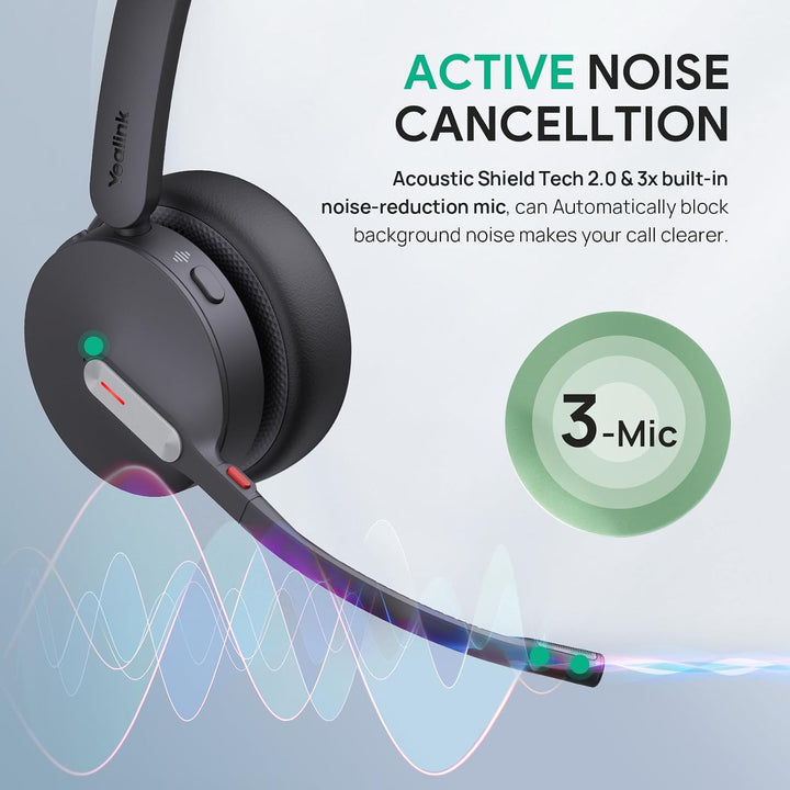 Yealink WH64 Wireless Headset mit Mikrofon,185 m Reichweite DECT &amp; Bluetooth Dual Modus Kabelloses H