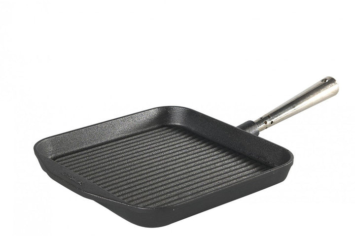 Skeppshult Gusseisen Grillpfanne eckig Edelstahlgriff 25x25cm, für alle Herdarten geeignet (auch Ind