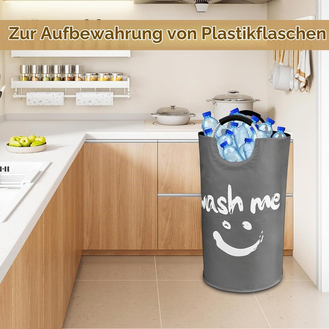 Wäschesammler mit Griffen, Freistehend Wäschebehälter, Klappbar Wäschesack mit Smiley-Muster für Sch