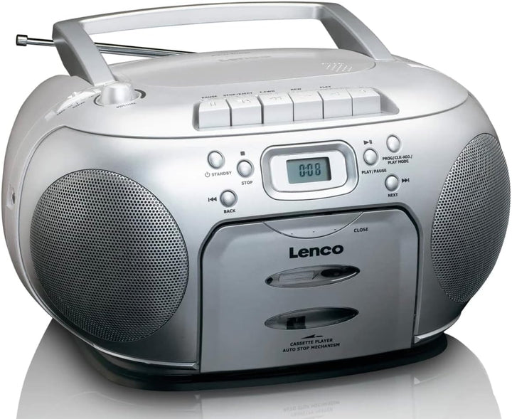 Lenco SCD-420 Silver Tragbares UKW-Radio mit Toplader CD-Spieler und Kassettendeck, LCD Display, Wie