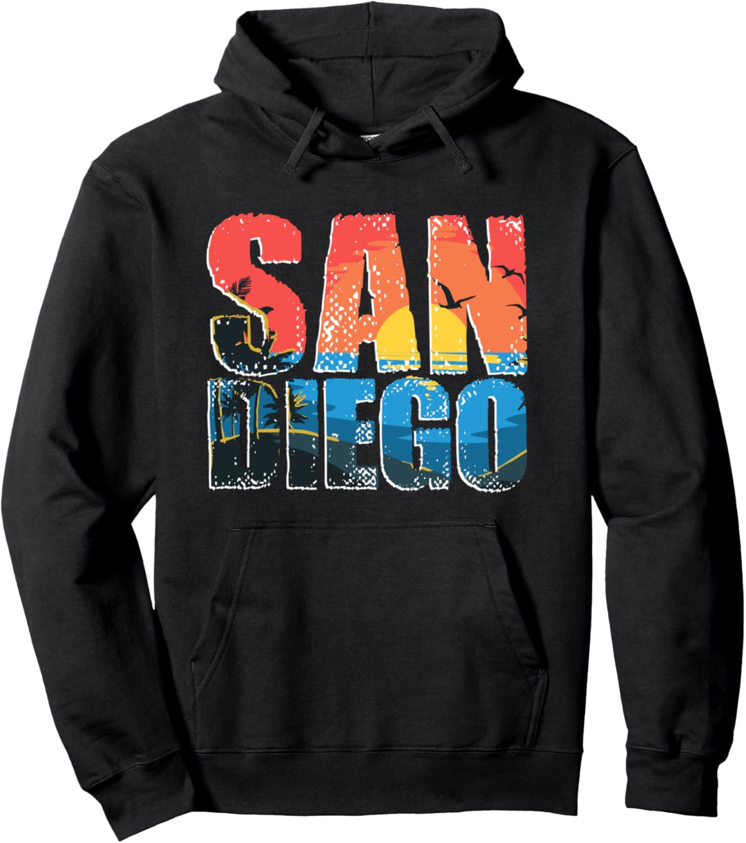 San Diego Kalifornien 70er Jahre Retro Surfer Strand Pullover Hoodie