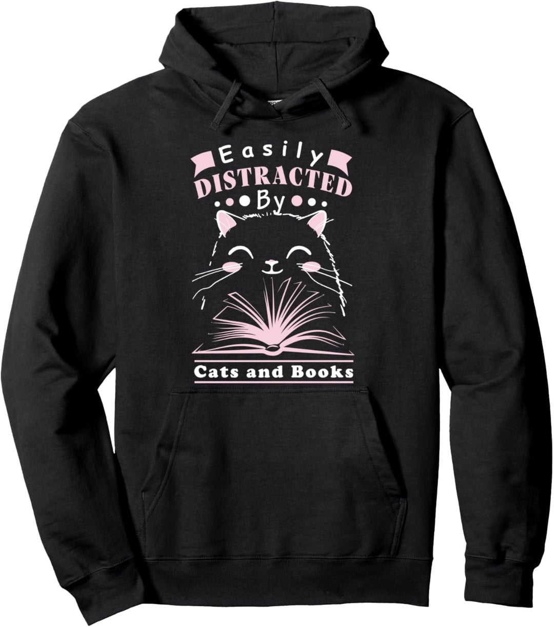 Leicht abgelenkt von Katzen und Büchern Pullover Hoodie