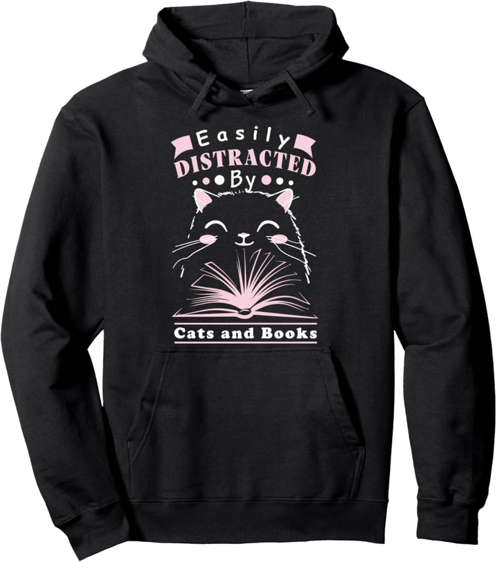 Leicht abgelenkt von Katzen und Büchern Pullover Hoodie