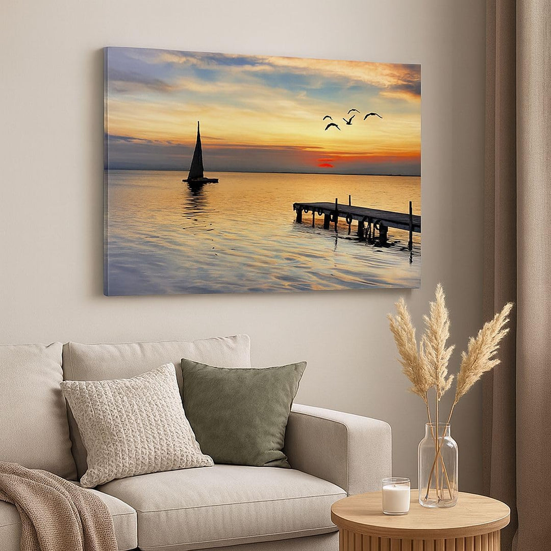 Bilder auf Leinwand 100x70cm Leinwandbild Strand landschaft wasser brücke Gross Wanddeko Bild Schlaf