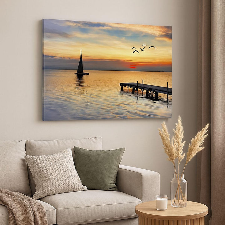 Bilder auf Leinwand 100x70cm Leinwandbild Strand landschaft wasser brücke Gross Wanddeko Bild Schlaf