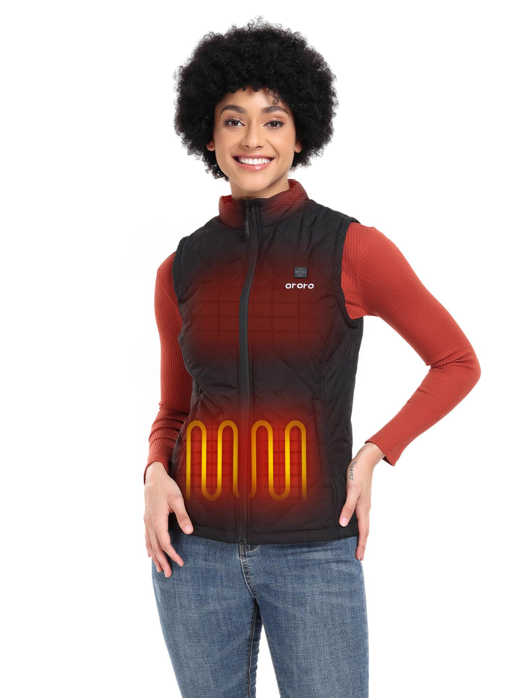 ORORO Beheizbare Steppweste Damen mit Powerbank Leichte Beheizte Weste Damen Heizweste - Ladegerät N