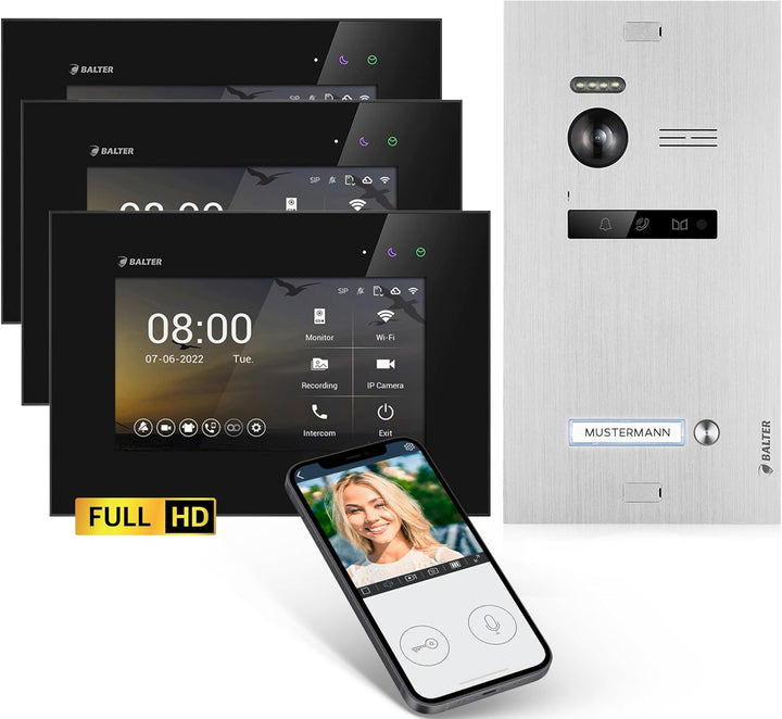 Balter EVO-HD Video Türsprechanlage, Video Türklingel, Smartphone App, 1 Familienhaus Klingel, 3X 7