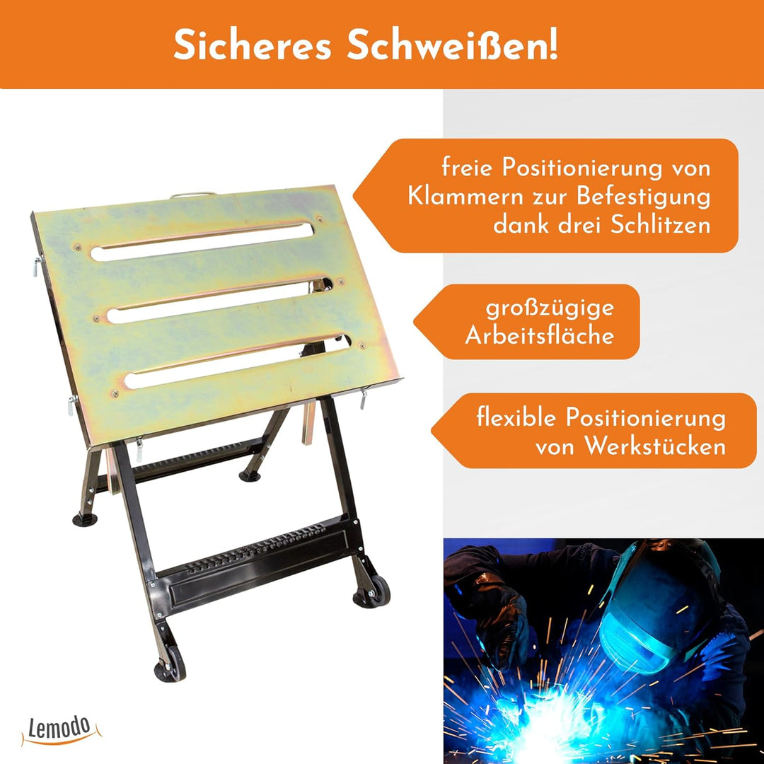NATIV Schweisstisch klappbar mit stufenloser Neigung bis 90°, Schweisstischplatte aus galvanisiertem