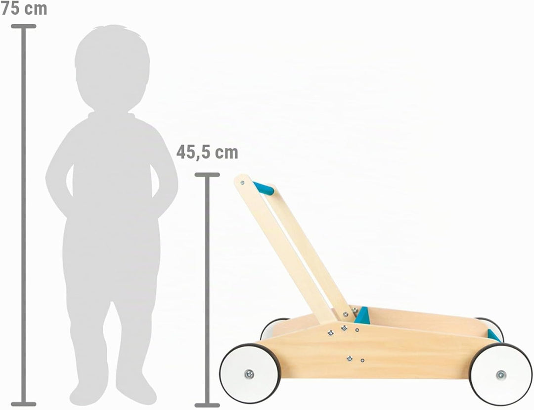 small foot Lauflernwagen Petrolblau, robuster Schiebewagen aus Holz, mit grosser Ladefläche, ab 12 M