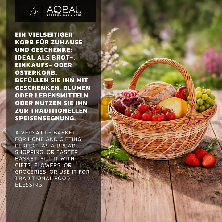 Weidenkorb Zweifarbig mit Henkel, Osterkorb & Präsentkorb Leer, 34x28x13 cm, für Ostern, Eier, Oster