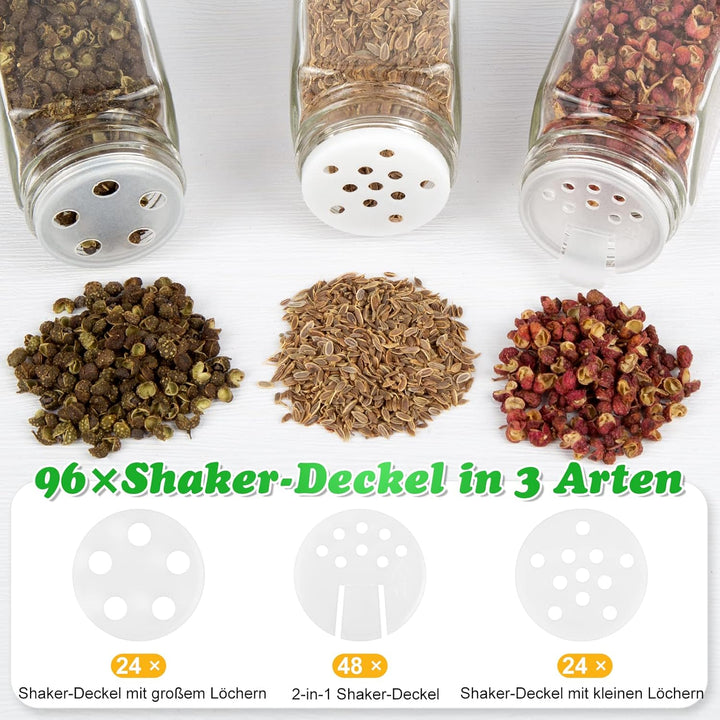 WardWolf 48er Gewürzgläser Eckig mit Metall Deckel,120ML Gewürzdosen Set,Gewürzgläser mit Streueinsa