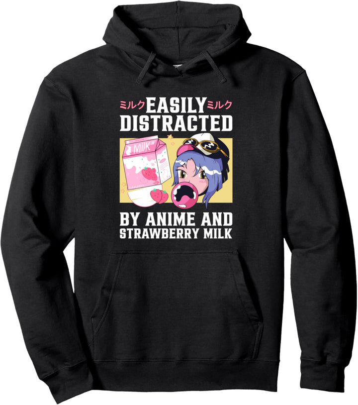 Lustiger Retro 90s Japan Kawaii Erdbeermilchshake Karton Pullover Hoodie