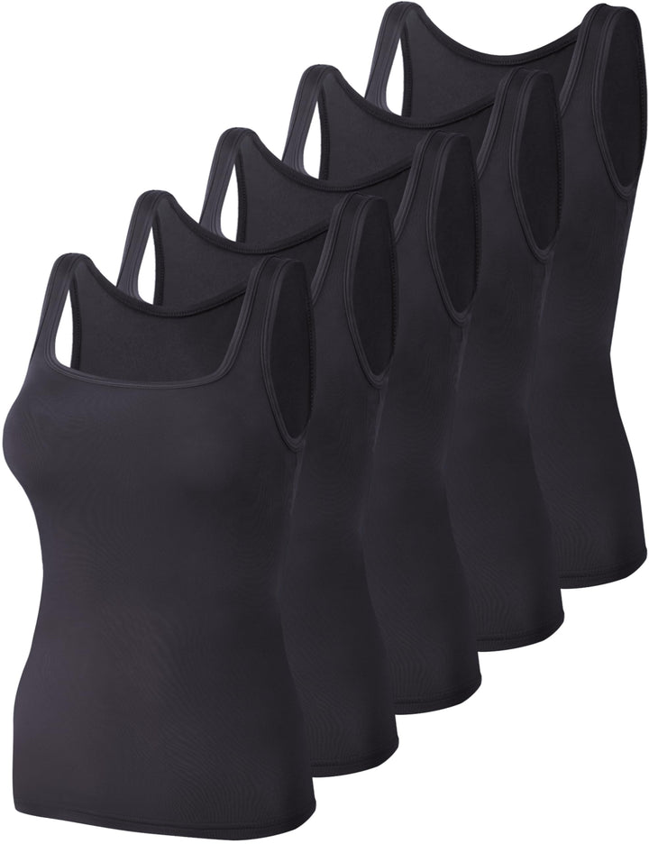 BQTQ 5 Stück Unterhemd Damen Tank Top mit Quadratischem Ausschnitt, Elastische Tank Tops Camisole Cr
