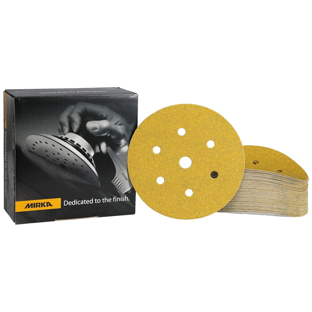 Mirka Gold Universal-Schleifpapier Ø 150mm Klett 7-Loch, Korn P60, 50 Stk / Zum Schleifen von Gips,