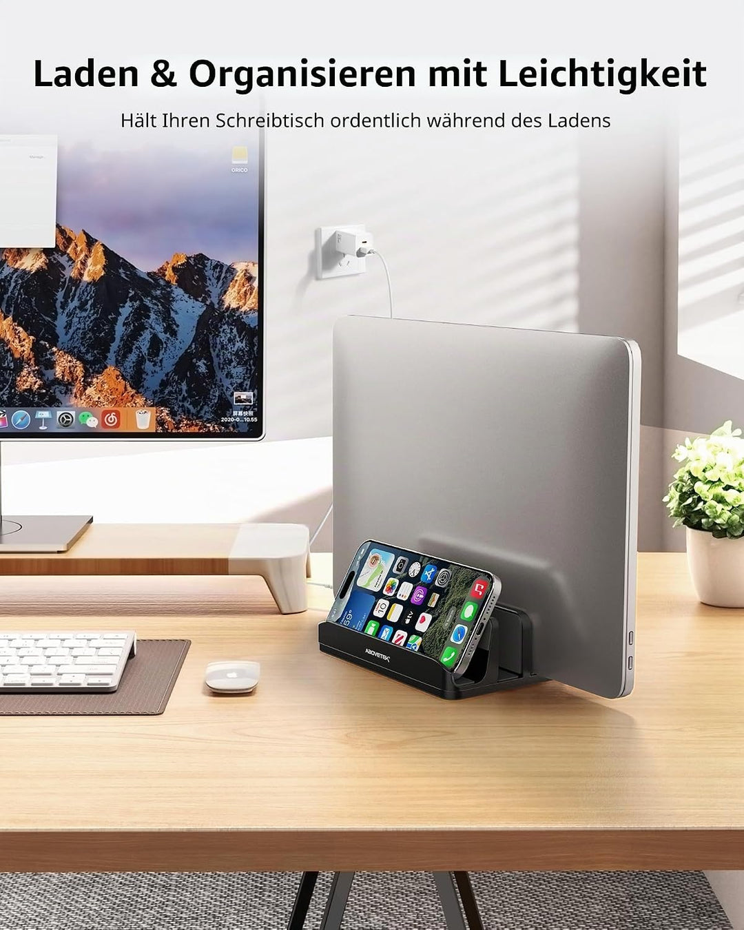 AboveTEK Vertikaler Laptopständer, Laptophalter für Laptop bis zu 17,3 ", 4 in 1, 3 Steckplätze Anti