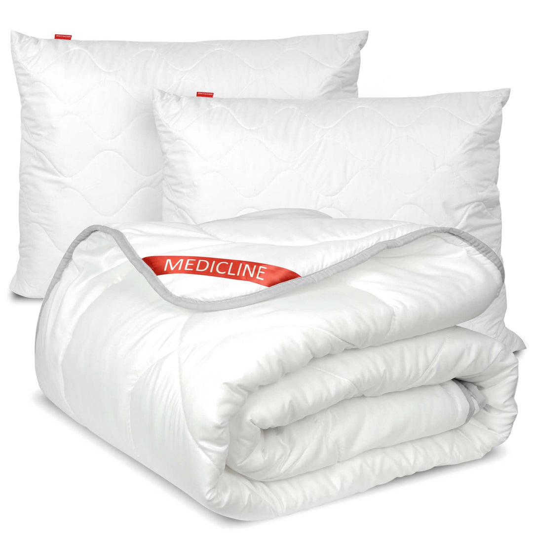 EDANTI Allergikerfreundliches Besticktes Silikon-Steppbett 200x220 cm + 2 Kissen 70x80 cm
