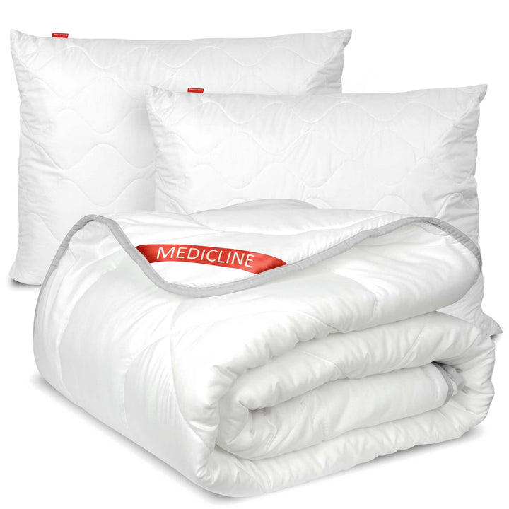 EDANTI Allergikerfreundliches Besticktes Silikon-Steppbett 200x220 cm + 2 Kissen 70x80 cm