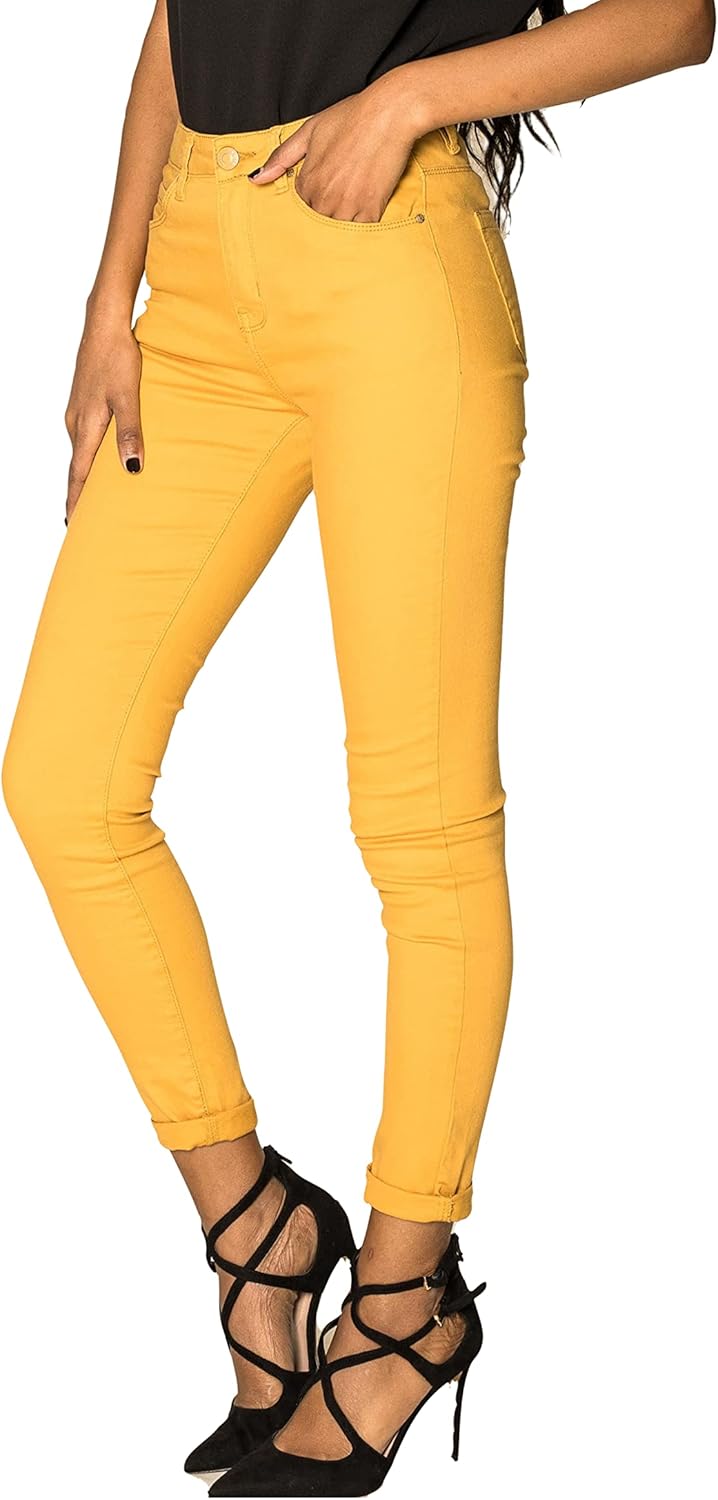 Nina Carter P109 Damen Skinny Fit Jeans High Waist Slim Hose Figurbetonte Stretch Jeanshose XS (Senf