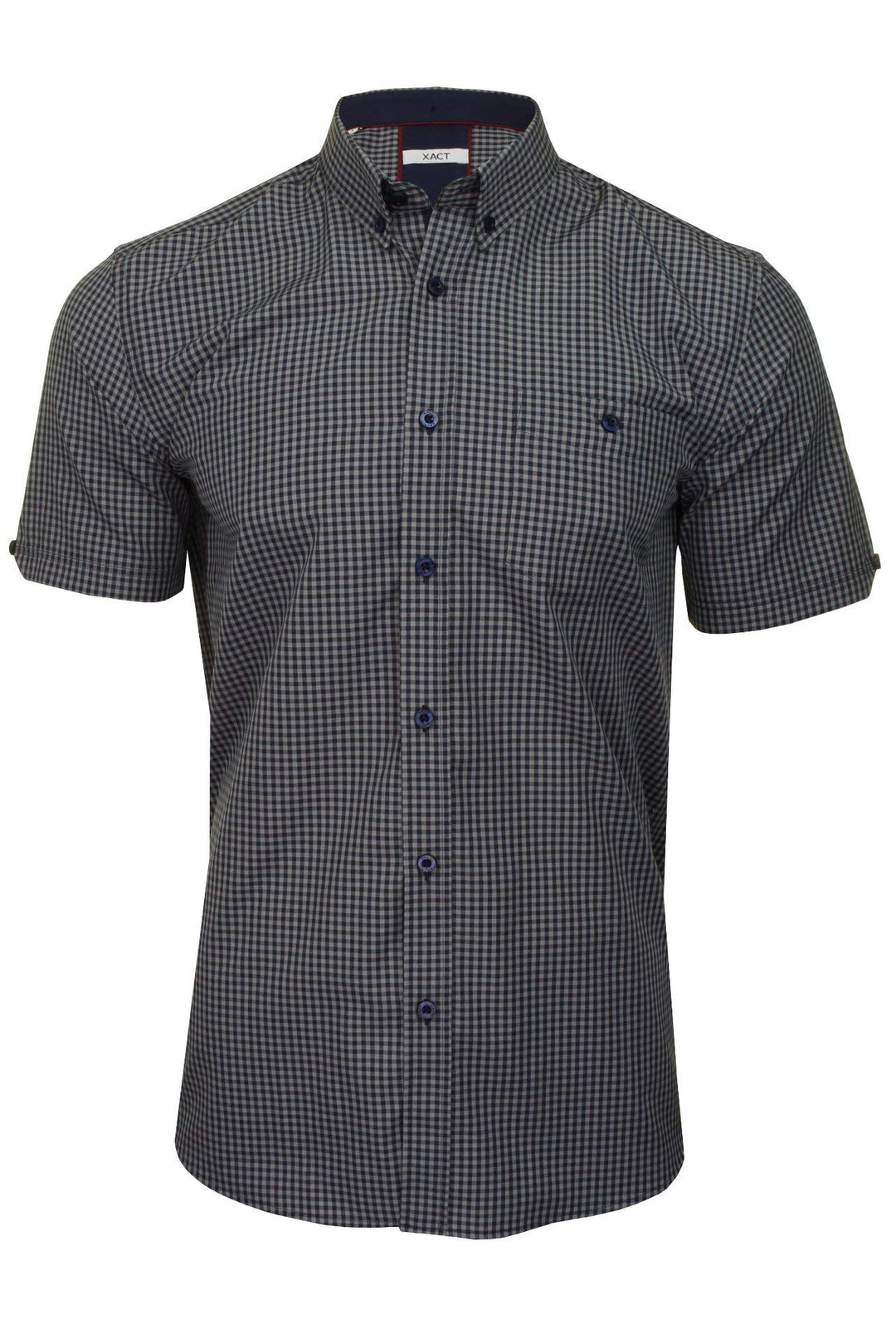Xact Herren Kurzarmhemd mit Gingham-Karo, Button-Down-Kragen, Normale Passform M Grey/ Navy, M Grey/