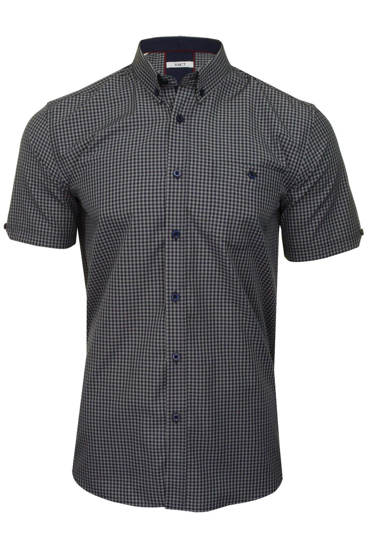 Xact Herren Kurzarmhemd mit Gingham-Karo, Button-Down-Kragen, Normale Passform M Grey/ Navy, M Grey/