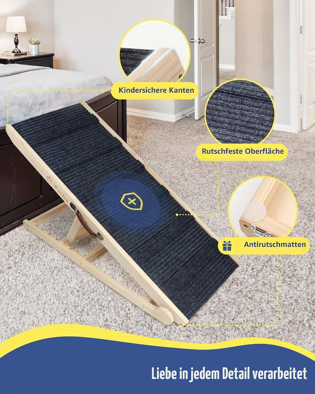 Hunderampe Bett Sofa für Kleine und Grosse Hunde Klappbar Rampe Hund Katzen Einstellbar 30-60 cm, bi