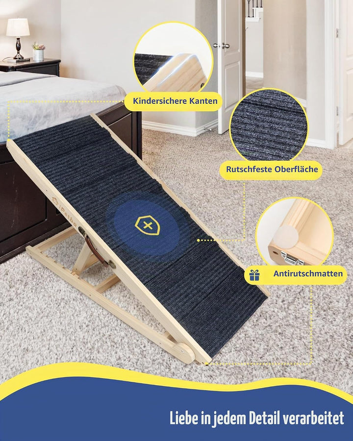 Hunderampe Bett Sofa für Kleine und Grosse Hunde Klappbar Rampe Hund Katzen Einstellbar 30-60 cm, bi