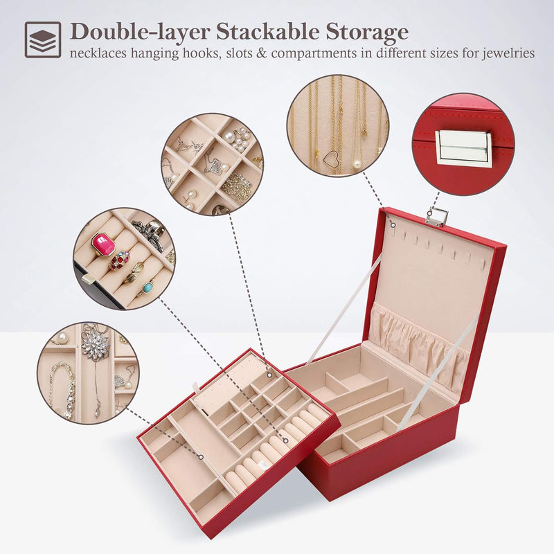 ProCase Schmuckschatulle Damen Leder, Schmuckkästchen mit 2 Ebenen Schmuckkasten Schmuckkoffer Schmu