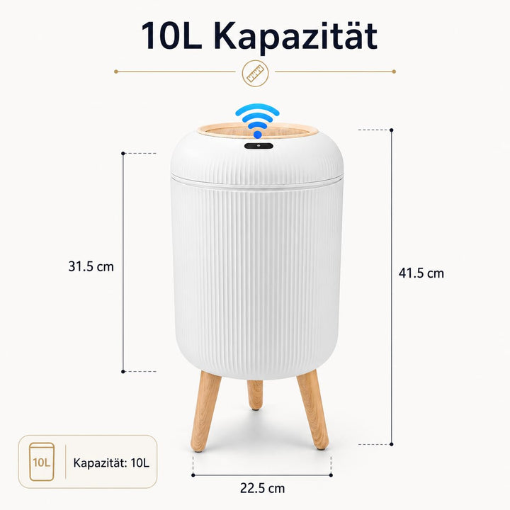 Automatischer Mülleimer mit Sensor 10L - Elektrischer Mülleimer mit Deckel für Küche & Badezimmer -
