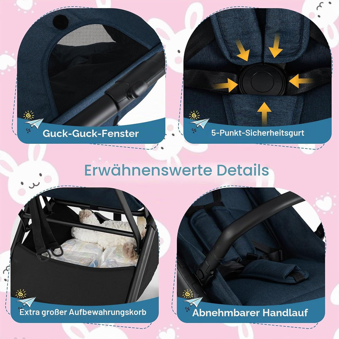 LIFEZEAL Klappbarer Kinderwagen, Kinderbuggy mit verstellbarer Rückenlehne, Buggy mit Schlaffunktion