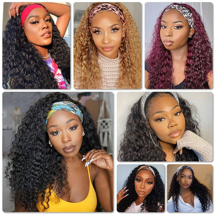 Headband Wig Deep Wave Human Hair Wigs Glueless None Lace Front Wigs For Black Women Brazilian Virgi