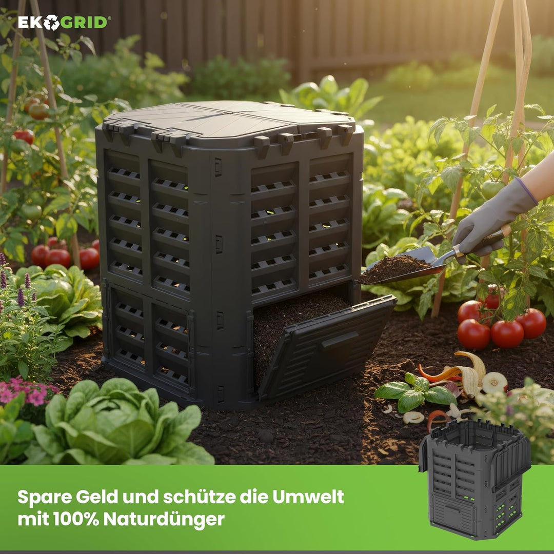 Komposter Garten - 300 L - Gartenkomposter mit Tröpfchenbewässerung und Belüftung - Schwarz, 300 L