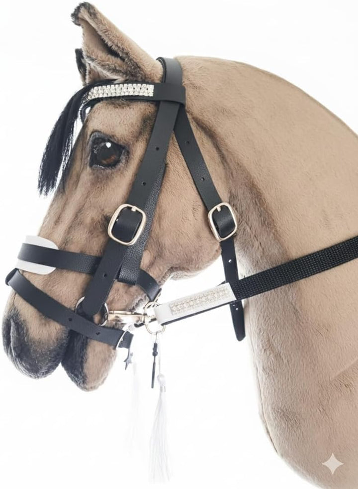 Generisch Hobby Horse Zubehör, ohne Pferd, nur Trense Schwarz, Weiss Unterlegt mit Sperriemen inkl.