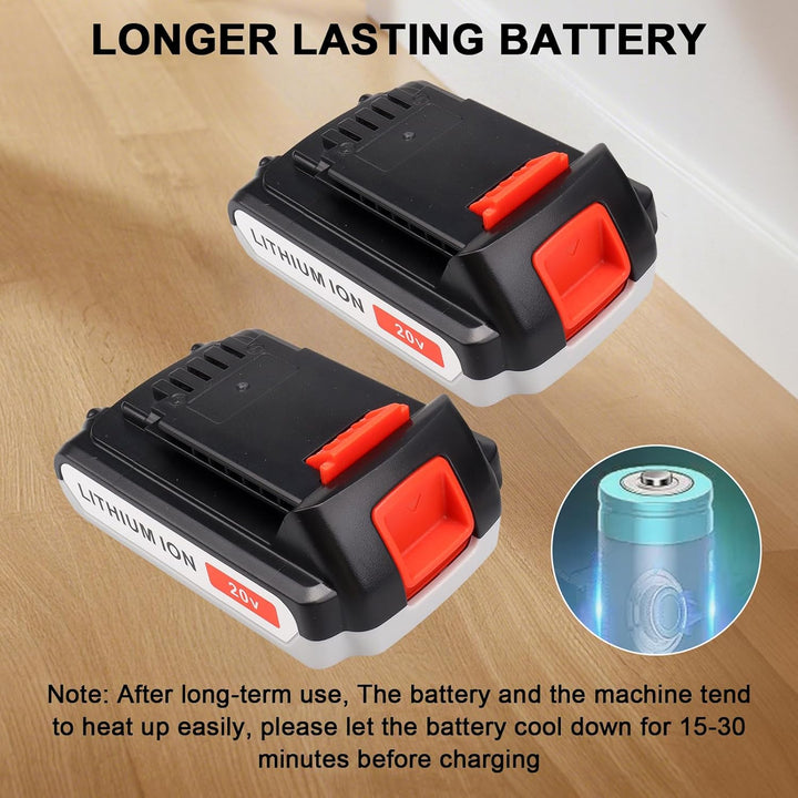 2 Stück 20 V 3000 mAh Lithium-Ersatz-Werkzeugakku für Black & Decker BL1518 BL2018 LBXR20 LBXR2020-O